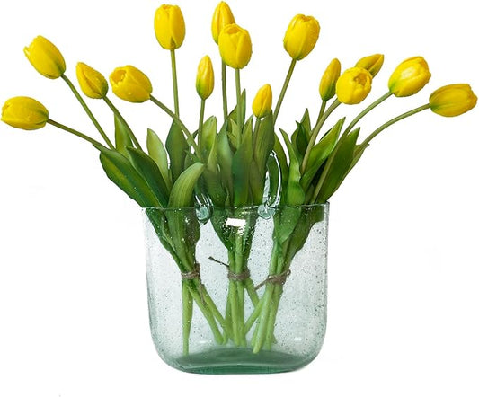 15pcs Artificial Tulips Flowers, Real Touch Latex Bouquet, Fake Tulips for Office Wedding Party Home Kitchen Garden Decoration-B Yellow