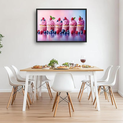 Pink Dessert Large Wall Art Framed Wall Decor for Living Room Cupcakes Pictures Oversized Canvas Print Painting Modern Extra Large Framed Artwork for Bedroom Office Home Decor 36"x24"