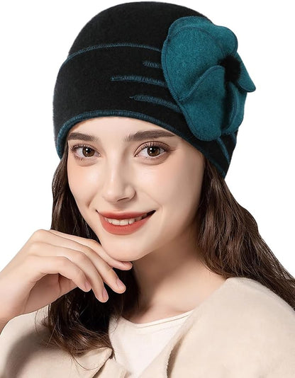 Sumolux Beanie Hats for Women Wool Skull Cap Beret Floral Cuffed French Vintage Dress Cloche Classic Winter 1920s