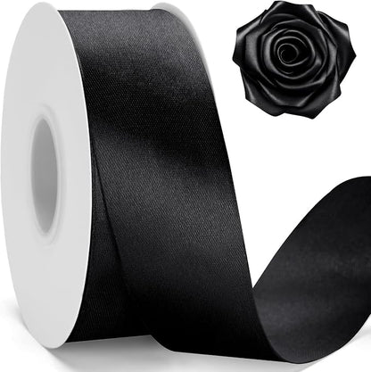 KINGLAKE Black Satin Ribbon - 1 1/2'' x 100 Yards Polyester Black Ribbon for Gift Wrapping, Halloween, Wedding, Party Decoration, DIY Crafts, Floral Bouquets and Wreath Bows