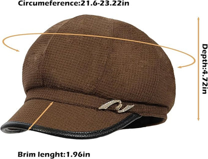 Women Retro Classic Visor Newsboy Cabbie Cap Beret Hats with Flower Buckle for Woman Ladies