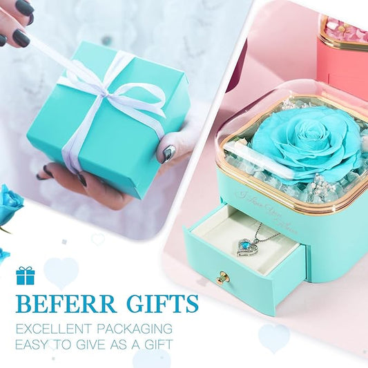 Beferr Preserved Rose with Necklace for Mom Birthday Gifts Eternal Roses Fresh Flowers for Delivery Prime Christmas Day Gifts for Her Mother Grandma Wife Sister Daughter Girl Friends