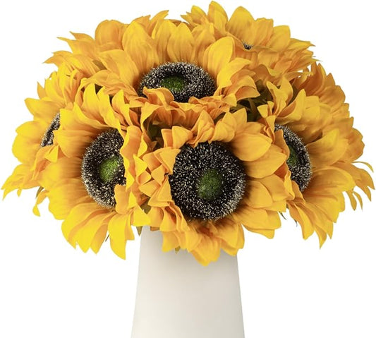 DuHouse 12pcs Artificial Sunflowers with Long Stems 5.5" Silk Sunflowers Bulk for Wedding Home Garden Outdoor Party Decoration(Yellow)