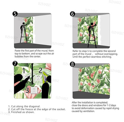 Banana Leaf Wallpaper Pink Floral Plant Girls Bedroom Botanical Flowers murals Aesthetic Room Decor Living Room tv Background Large Wall Mural - 137"x96" Not Peel and Stick