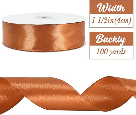 TONIFUL 1-1/2 Inch (40mm) x 100 Yards Copper Brown Wide Satin Ribbon Solid Fabric Ribbon for Gift Wrapping Chair Sash Valentine's Day Wedding Birthday Party Decoration Hair Floral Craft Sewing