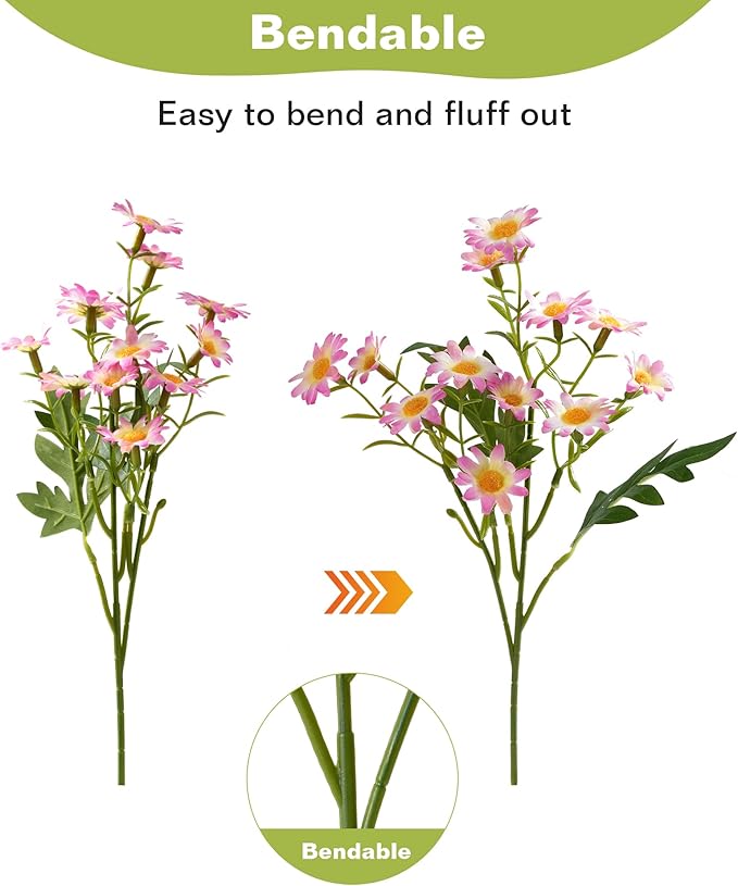 Daisy Flowers Artificial (144 Blooms), 12 Bundles Fake Wildflowers for Outdoor Planters, Faux Plants with Silk Daisies for Front Porch Garden Patio Home Aesthetic (Pink and White Gradient)