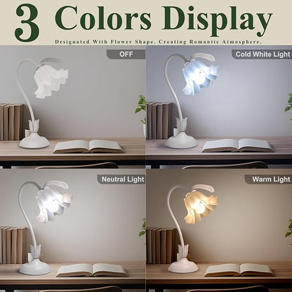 Flower Table Lamp, 3 Level Brightness Vintage Flower Reading Light with E26 Bulb, Cute Desk Lamp Bedside Lamps Lily Lamps for Nightstands Living Room Bedroom Ambient Lighting Home Decor
