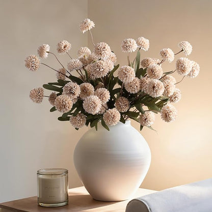 HyeFlora Fake Kiku Flowers,Faux Silk Pompon Mums 40heads Artificial Flowers,Chrysanthemum Stems Floral Arrangement Dried Flowers Vintage Decorative Indoor Home Vase Decor Beige