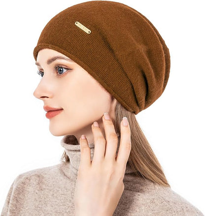 QUEENFUR Knit Slouchy Beanie Hats for Women Cashmere Ski Cap Knitted Wool Soft Warm Winter Hat