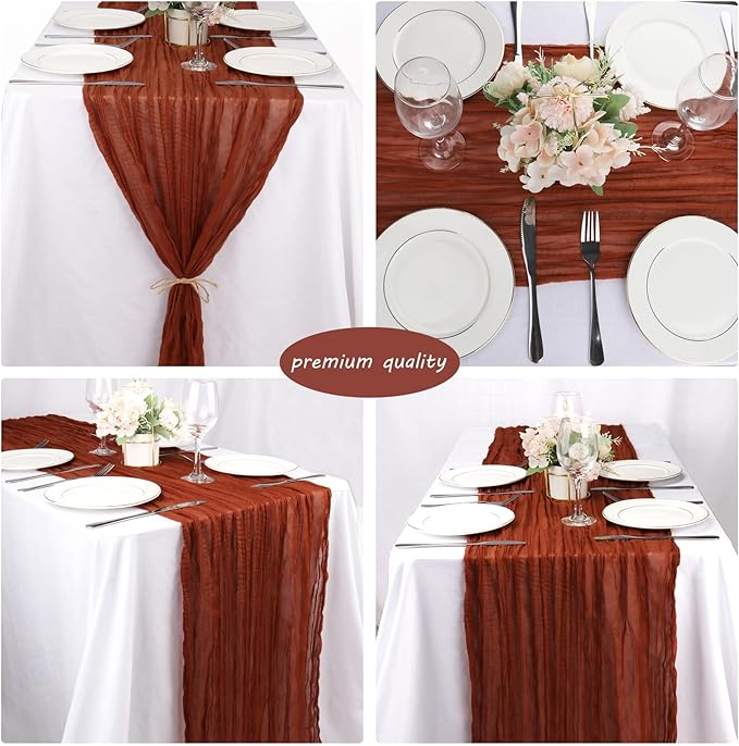 12 Pack 10Ft Cheesecloth Boho Gauze Table Runner - 35x120 Inch Rustic Cheese Cloth Long Romantic Table Runner for Wedding Bridal Shower Birthday Party Decor (Terracotta)