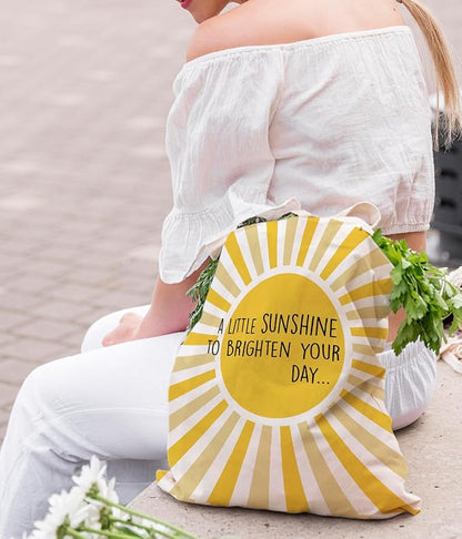 Canvas Aesthetic Tote Bag for Women, A Little Sunshine to Brighten Your Day Boho Sun Sunshine Reusable Grocery Inspirational Gifts Bag for Women