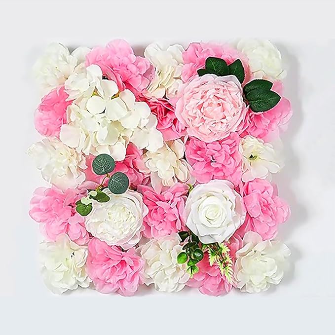 Flower Wall Backdrop, 12PCS 10.6"-15.7" Artificial Flower Wall Panel with Various Styles, 3D Floral Wall Decor for Wedding Photo Background Festive Party Home Decoration (L014, 15 * 15in)