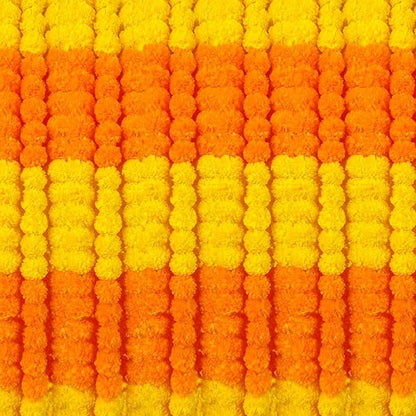 5pcs Marigold Garland for Decoration, 5 Feet Artificial Marigold Flowers Diwali Decorations for Home, Yellow and Orange Artificial Marigold Heads for Diwali Party, Indian Weddings, Halloween, Wreath