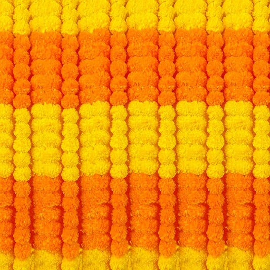 5pcs Marigold Garland for Decoration, 5 Feet Artificial Marigold Flowers Diwali Decorations for Home, Yellow and Orange Artificial Marigold Heads for Diwali Party, Indian Weddings, Halloween, Wreath