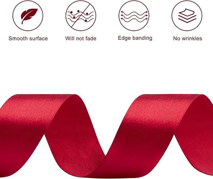 1-1/2 Inches 100 Yards Wine Red Satin Ribbon, Solid Fabric Ribbon Roll for Flower Bouquets, Gift Wrapping, Wedding, Handmade Crafts
