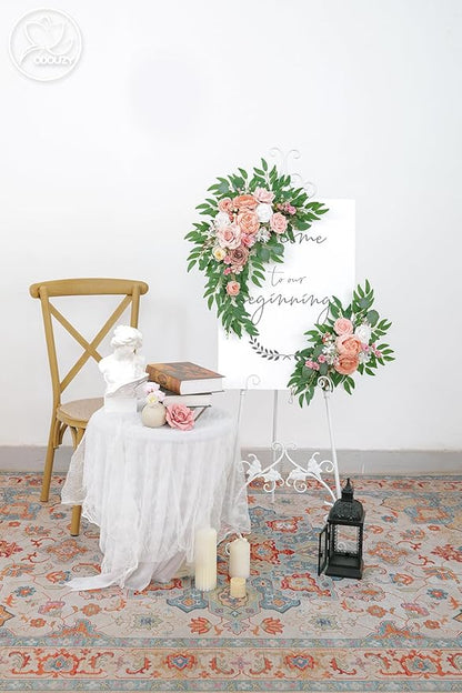 Pack of 2 Wedding Arch Decorations Artificial Hanging Flowers Floral Swag for Wedding Welcome Sign Backdrop Balloon Arch Home Party Bridal Ceremony Reusable(Deep Pink)