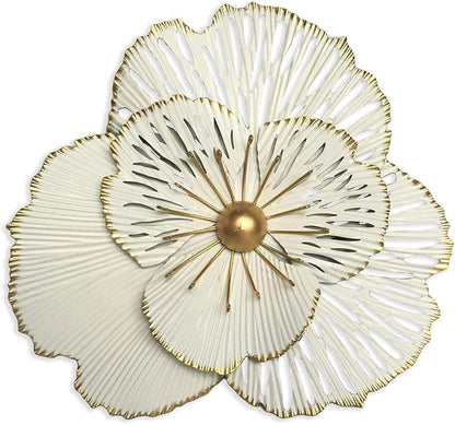 10" Metal Flower Wall Art Decor, Rustic Modern Floral Sculpture, Distressed Iron Wall Hanging Home Decoration Accent Artworks for Indoor Kitchen Bedroom Living Office Outdoor Garden Patio (36A-White)