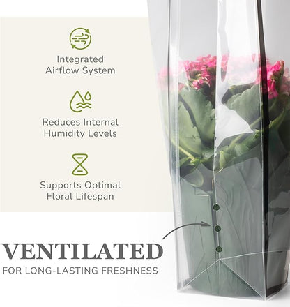 14 Reusable Floral Vase Bag for Bouquets - Portable Flower Bouquet Bags with Ventilation Holes and Ergonomic Handles, Gift-Ready, Tuxedo Black