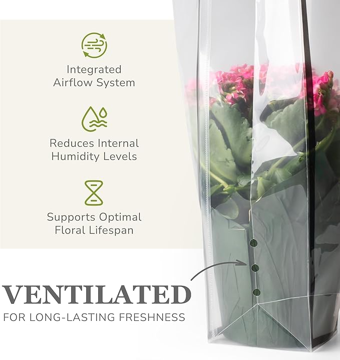 the florist Supply 14 Reusable Floral Vase Bag for Bouquets - Portable Flower Bouquet Bags with Ventilation Holes and Ergonomic Handles, Gift-Ready, Tuxedo Rose Gold
