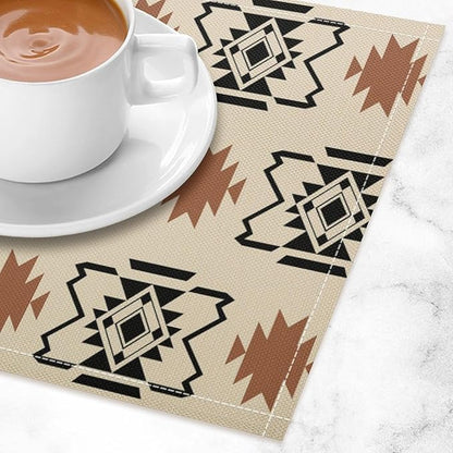 Aztec Placemats Set of 4 Boho Abstract Pattern Geometric Art Printed Dining Table Mats for Restaurant Home Kitchen Holiday Decor 12x18in