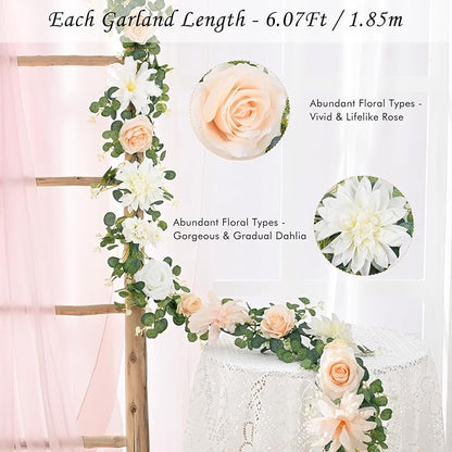 Waipfaru 6.07Ft Eucalyptus Greenery Garland with Flowers, Dusty Blue and White Rose Flower Vines for Wedding Table Runner Centerpieces Backdrop Room Decor
