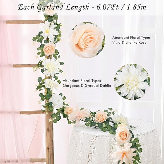 Waipfaru 6.07Ft Eucalyptus Greenery Garland with Flowers, Dusty Blue and White Rose Flower Vines for Wedding Table Runner Centerpieces Backdrop Room Decor