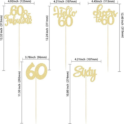 Gyufise 15Pcs 60th Birthday Centerpiece Sticks Sixty Happy 60th Table Flower Centerpieces Sticks Cheers to 60 Floral Decorations for 60th Birthday Party Centerpieces Supplies Gold