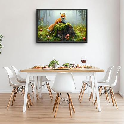 Forest Fox Large Wall Art Framed Rustic Wall Decor for Living Room Fox Mushroom Pictures Oversized Canvas Print Painting Modern Extra Large Framed Artwork for Bedroom Office 36"x24"