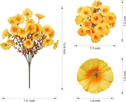 Artificial Mums for Outdoors Fake Fall Flowers Plants for Autumn Decoration, 12 Bundles Silk Morning Glory with Eucalyptus Look Real UV Resistant Faux Mums for Outside Planters Yard Patio Porch, Mix