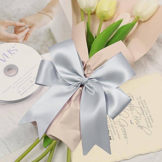 Silver Gray Satin Ribbon, Double Faced 2 Inch X 50 Yards Silver Gray Ribbon, Premium Satin Ribbon for Gift Wrapping, Crafts, Hair Bow Making, Sewing, Flower Bouquet, Wedding Party Decor
