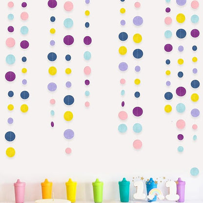 Oh Happy Day Decorations Navy Blue Yellow Purple Pink Boho Felt Circle Dot Garland Hanging Polka Dot Streamer for Classrooms Preschool Everyone is Welcome Homeschool Nursery Birthday Baby Shower Decor