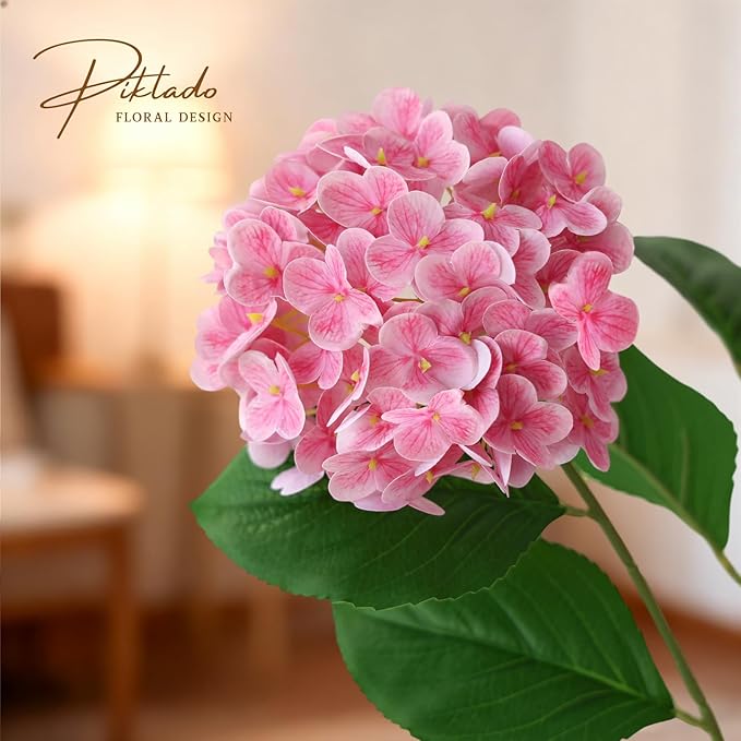 A Bunch 20in， Real Touch Hydrangea Artificial Flowers， with 5pcs Flower Head 8pcs Leaves， Faux Hydrangea Flowers for Home Office Decor Wedding Party Arrangements (2, Pink)