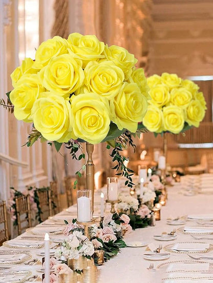 DuHouse 10pcs Silk Roses Artificial Flowers Fake Rose for Arrangement Wedding Party Home Decoration(Lemon)