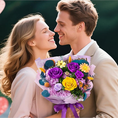 Flowers for Delivery Prime Forever Flowers Preserved Roses Bouquets Purple Flower Birthday Gifts for Women Valentine's Day Mothers Day Graduation