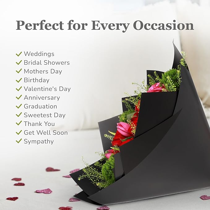 the florist Supply 20 Sheets Premium Flower Wrapping Paper | Waterproof Flower Wrapping Paper for Bouquets | Double Sided Floral Bouquet Sheets | DIY Gifts Colorblend Black/Black