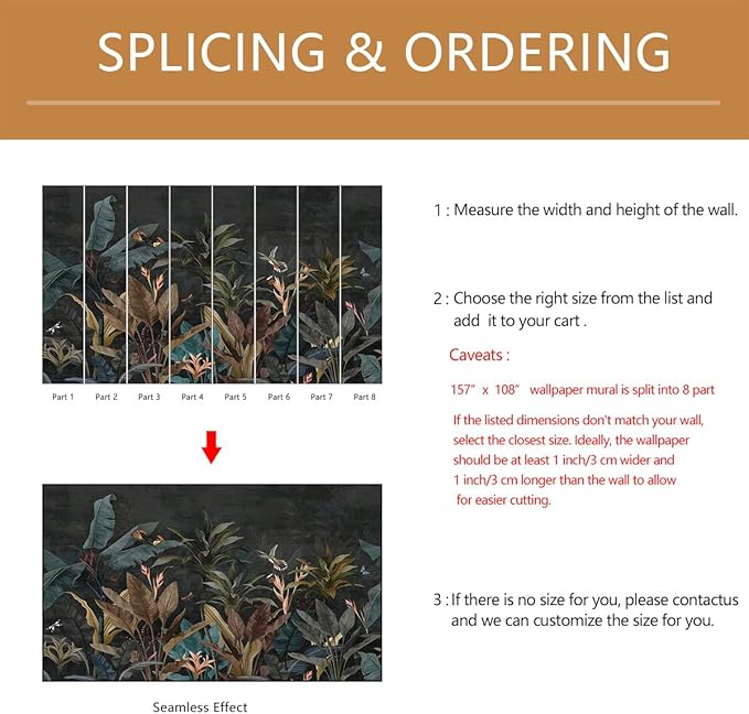 Dark Jungle Wallpaper Peel and Stick Tropical Plant Leaves Self Adhesive Mural for Living Room Bedroom 157"x108"