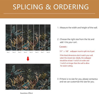 Dark Jungle Wallpaper Peel and Stick Tropical Plant Leaves Self Adhesive Mural for Living Room Bedroom 157"x108"