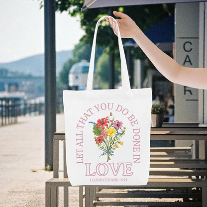 Floral Christian Gifts Religious Gifts Makeup Bag, Canvas Tote Bag Grocery Bags for Yoga Totes for Women Birthday