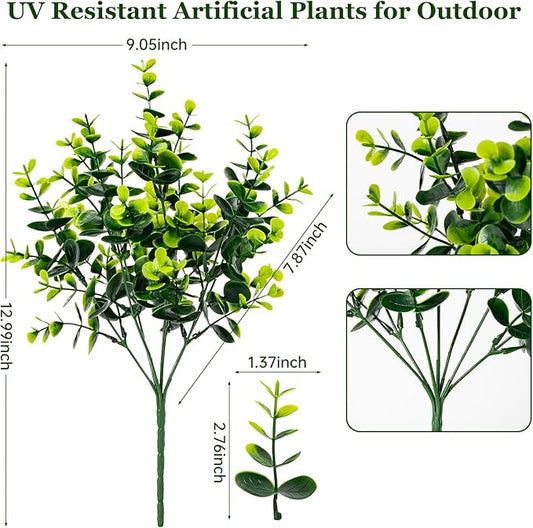 20 Bundles Artificial Plants for Outdoor Fake Plants for Spring Decoration,Faux Eucalyptus Plants for Planter UV Resistant Lifelike for Home Porch Garden（Green）