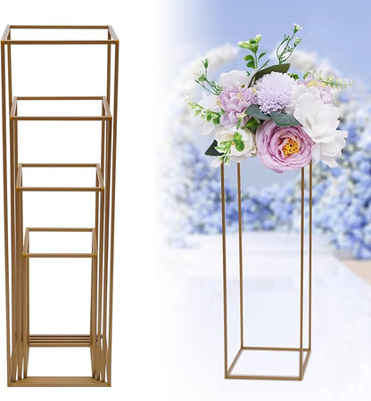 4PC Flower Stand for Wedding Metal Cylinder Stands for Party Rectangular Gold Centerpieces Flower Vase Gold Columns for Weddings Flower Plant Stand Decoration 15.74"/23.62"/31.49"/39.37"