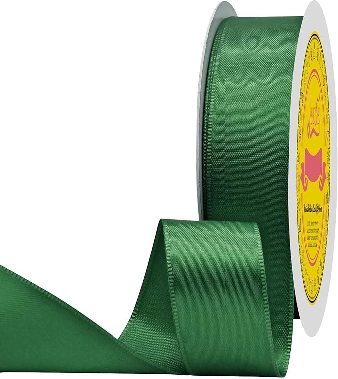Forest Green Double Face Satin Ribbon 1 inch X 50 Yards Spool Bright Colors Very Suitable for Weddings Gift Package Wrapping Dancer Wand Sewing Party Hair Bow Invitation Decorations and More