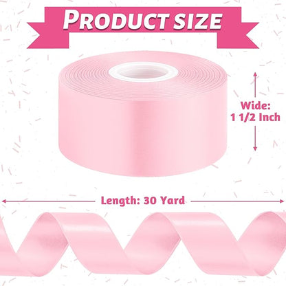 Fullive 1 1/2 Inch Pink Ribbon, 30 Yards Pink Ribbon for Gift Wrapping, Polyester Satin Mothers Day Ribbons for Wedding Baby Shower Valentines Day Decorations DIY Bows Breast Cancer Awareness Crafts