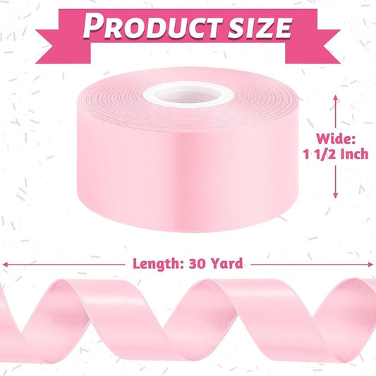 Fullive 1 1/2 Inch Pink Ribbon, 30 Yards Pink Ribbon for Gift Wrapping, Polyester Satin Mothers Day Ribbons for Wedding Baby Shower Valentines Day Decorations DIY Bows Breast Cancer Awareness Crafts