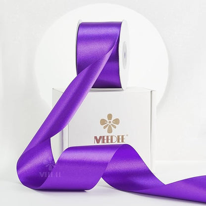 MEEDEE Purple Satin Ribbon 2 Inch Purple Ribbon Lux Double Faced Ribbons by 25 Yards Silk Satin Ribbons for Gift Wrapping, Weddings, Flower Bouquet, Holiday Decorating