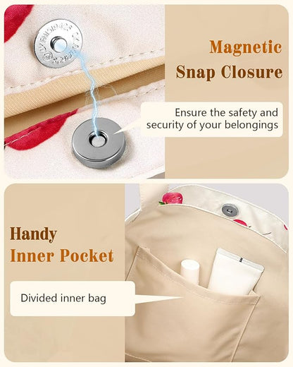 Aesthetic Cotton Tote Bag for Women - Reusable Shoulder Bag with Buckle Fabric Bag for Gym, Travel, Work