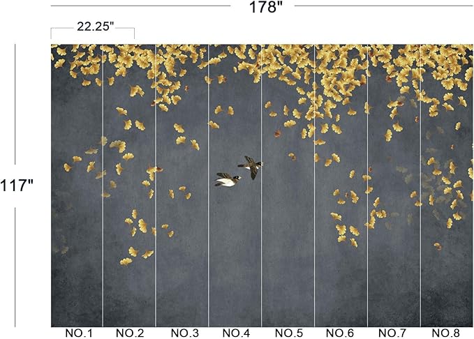 Ginkgo Leaf Flower Bird Wall Mural Wallpaper for Bedroom 178" x 117"