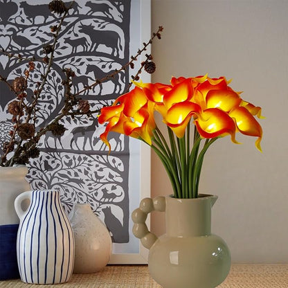 20pcs Lighted Artificial Calla Lily Bouquet Lamp Faux Floarl Night Light Real Touch Flower Night Lamp LED Calla Lily Artificial Flower Light for Christmas Gifts Home Kitchen Decor(Orange)