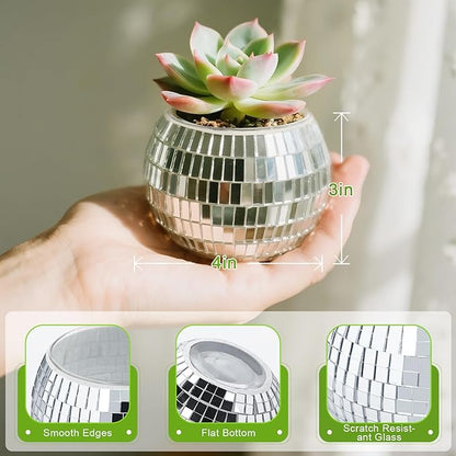 Luditek 6 Pcs Disco Ball Vase, Mirror Disco Ball Decor for Wedding Table Centerpieces, Glass Planter Party Decorations for Christmas Home Birthday Flowers Plant Lover Unique Gifts