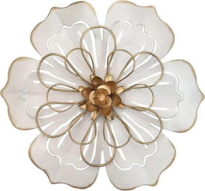 Metal Flower Wall Art Decor, 8.3" Rustic Modern Floral Sculpture, Distressed Iron Wall Hanging Home Decoration Accent Artworks for Indoor Kitchen Bedroom Living Room Office Outdoor Garden Patio - 06