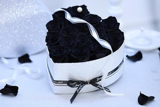 Flowers for Delivery-16 Black Forever Real Roses in a Box, Preserved Rose Gifts for Her, Birthday Anniversary Mothers Day Valentines Day Flower Gifts for Women, Mom, Get Well, Sympathy